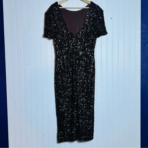 Dress the Population Women's Natasha Sequin Sheath Mocha Midi Dress XL - Picture 13 of 16